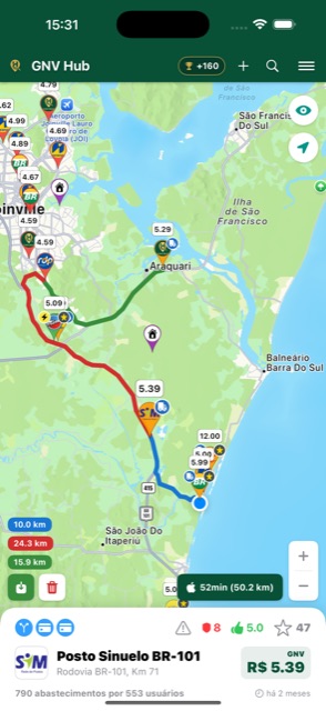 Mapa CNG Hub ze stacjami i trasą